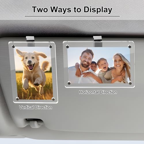 Koongloong 2PCS Car Picture Holder Sun Visor Pictures Frame Magnetic Acrylic 3.14x4.72 Inch Photo Clip Memorial Photos Visors Clips Universal Transperant - size: Fit for 4-inch
