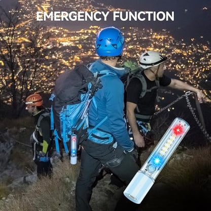 VAVOFO Blue LED Tactical Flashlight - USB-C Rechargeable, High Lumen, Fire-Resistant EDC Flashlight with Zoom Focus, 3 Modes, Red/Blue Strobe - Ideal for Camping, Hiking, Emergency Use - color: Blue