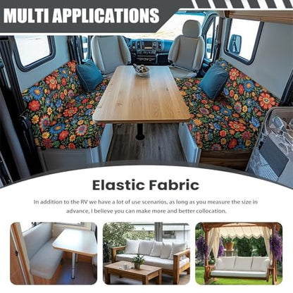 Flowewr Leaf Print Rv Sofa Cover Camper Dinette Cushion Covers, RV Cushion Slipcover Stretch Sofa Chair Cover Furniture Protector for RV Camper for Women - color: Flowewr Leaf Print