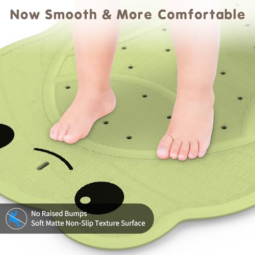 Upgraded Kids Bathtub Mat Non Slip, Low-Odor Natural Rubber Bath Mat with Strong 18mm Suction Cups, Flat Non-Slip Surface, 30"x18" Cute Frog Design, Shower Mat Fast Draining for Smooth Tubs, Green - color: Green