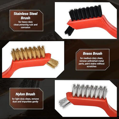 6 Pieces Wire Brushes Set, Nylon/Brass/Stainless Steel Bristles for Cleaning Welding Slag and Rust,Scratch Brush with Mini Head & Hanging Hole for Everyday Cleaning (6, Combo Pack) - color: combo pack