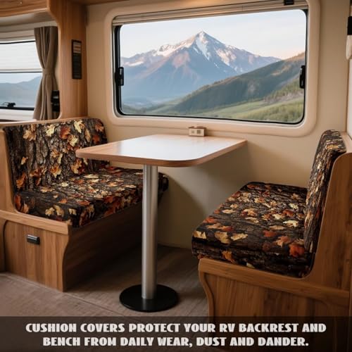 Bark Leaves Print 2 Pcs RV Dinette Cushion Covers Scratch-Resistant Camper Cushion Slipcover Fuzzy Sofa Furniture Protector Include 1 Backrest Covers and 1 Bench Covers - color: Bark Leaves