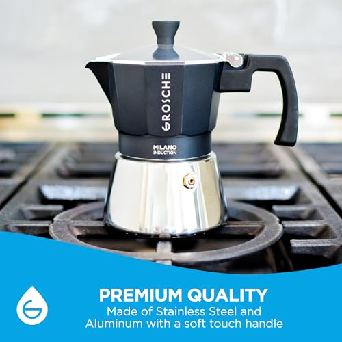 GROSCHE Milano Induction Stovetop Espresso Maker Moka Pot for Greca, Induction, Electric & Gas Stoves, Dishwasher Safe Stovetop Espresso Maker | 3 Espresso Cup, Black - color: Induction, Black, size: 3 espresso cups
