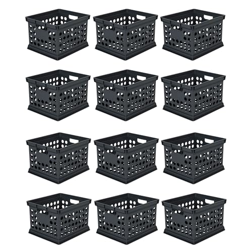 Sterilite Stackable Plastic Storage Crate Bin Organizer File Box with Handles for Home, Office, Dorm, Garage, or Utility Organization, Black, 12-Pack - color: Black, size: 12 Pack
