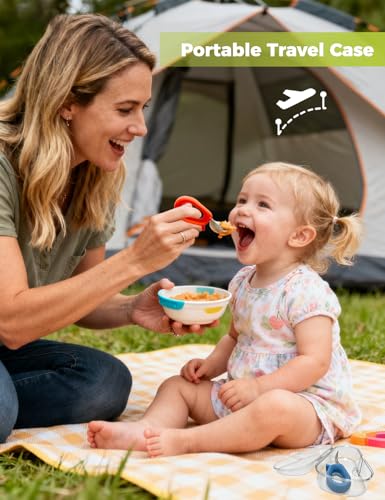 Toddler Utensils, Stainless Steel Baby Forks and Spoons Set with Silicone Handle, Kids Silverware with Portable Storage Case, Baby Feeding Essentials, Dishwasher Safe (Blue+Red) - color: Blue+Red