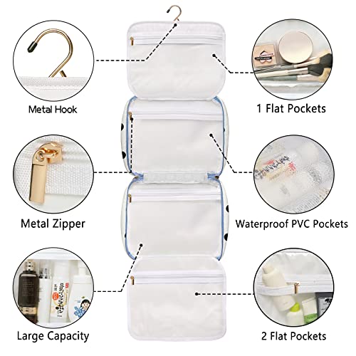 Bosidu Hanging Travel Toiletry Bag,Large Capacity Cosmetic Travel Toiletry Organizer for Women with 4 Compartments & 1 Sturdy Hook,Perfect for Travel/Daily Use/Christmas - color: Polka dot