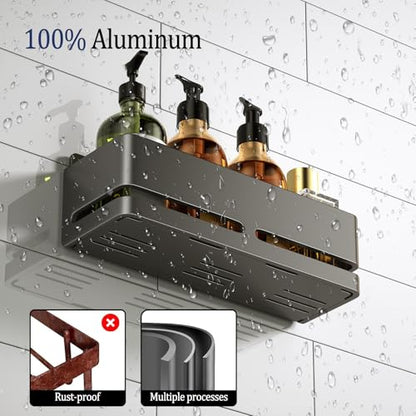 Bathroom Shower Caddy (5-piece Set Storage Rack), wall-Mounted Shelf with soap Dish and Toothbrush Holder, no Drilling Required, Ideal for Bathroom Storage and Also Suitable for Kitchen (Grey) - size: Grey-5-piece set