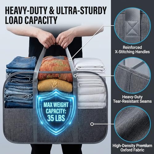 150L Collapsible Laundry Basket, 3-Compartment Foldable Hamper with Handles, Durable & Lightweight Clothes Organizer for Laundry Room, Dorm, Travel - Grey