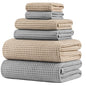 POLYTE 430 GSM Microfiber Quick Dry Lint Free Oversize Bath Towel Set, 6 Piece (Waffle Weave) - color: Beige,light Gray