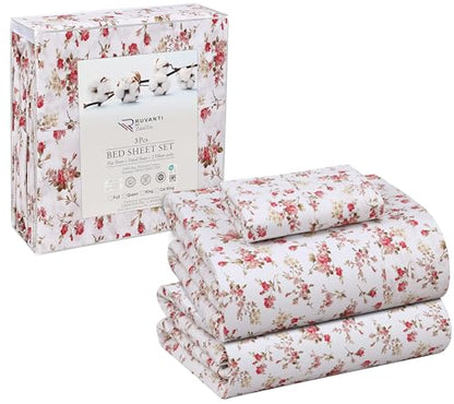 RUVANTI 100% Cotton Percale Sheets Twin XL Size, Bouquet | Crisp Cooling, Deep Pocket 16", Soft Breathable & Durable, Hotel-Style, 3 Piece Set - color: Bouquet, size: Twin XL