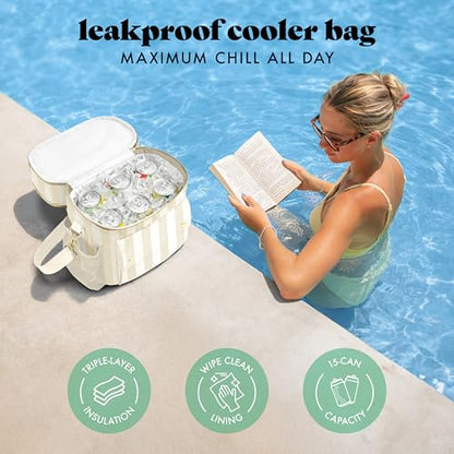 Fit & Fresh Sidekick Insulated Cooler Bag – Dual Compartment Leakproof Soft Sided Lunch Cooler, Small Cooler Bag with Crossbody Strap, 15 Can Capacity for Work, Beach & Travel, Pina Colada Cabana - color: Pina Colada Cabana