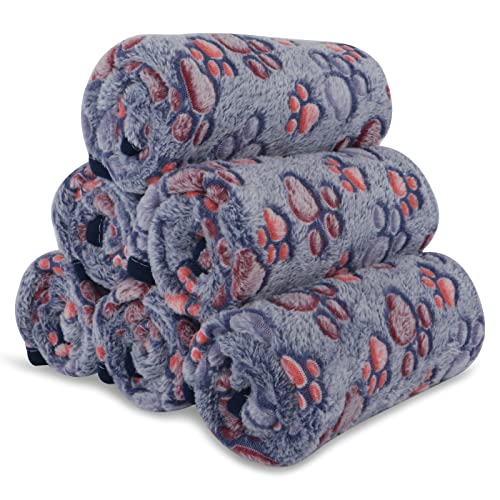 BVAGSS 6 Pack Small Dog Blanket, Super Soft Warm Pet Cover Blankets, Paw Print Puppy Fleece Flannel Blanket for Small Medium Dogs and Cats MW003 - color: Blue Paw, size: 6 Pack of 41x29.9 Inches