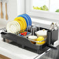 Urackify Dish Drying Rack for Kitchen Counter, Expandable Stainless Steel Dish Racks with Adjustable Water Spout, Space Saving Dish Drainer with Cutlery Holder,16.14"-23.62" L x 12.99" x 8.78",Black - color: Black