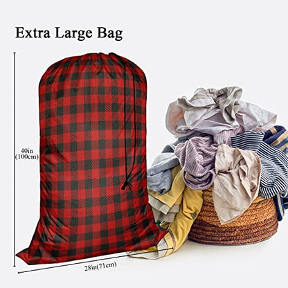 Swono Red Buffalo Plaid Travel Laundry Bag, Lumberjack Woodcutter Plaid Pattern Machine Washable Dirty Clothes Organizer, Large Enough to Hold 4 Loads of Laundry, Football Grid Oxford Cloth, Red Black - color: Red Buffalo Plaid