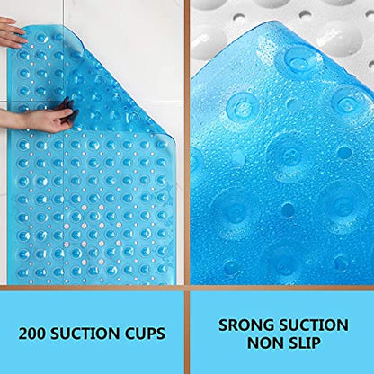 Upgrade Baby Bath Mat Non Slip Extra Long Bathtub Mat for Kids 40 X 16 Inch - Eco Friendly Bath Tub Mat with 200 Big Suction Cups,Machine Washable Shower Mat,Blue - color: Blue