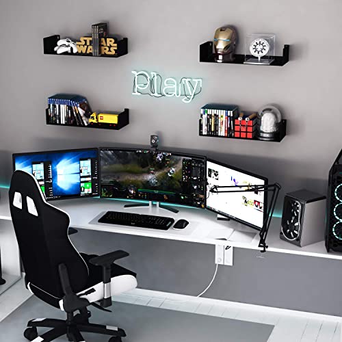 Wallniture Bali Black Floating Shelves for Wall, CD DVD Storage Shelves and Metal Bookshelf Set of 4 - color: Black