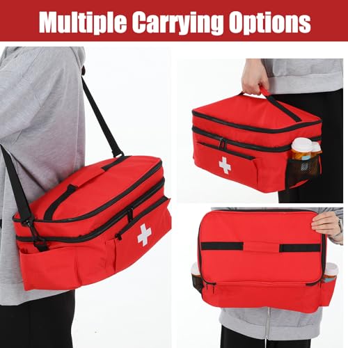 Large Medicine Bag Organizer, 15" x 8.2" x 7" Medicine Storage Bag with Removable Dividers, Water-Resistant Travel Medical Bags Organizer for Home, Car, Office & Outdoor Emergency Supplies