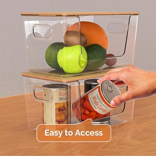Trash Bag Holders with Bamboo Lids 2 Pack, Garbage Bag Dispenser with Lid, Open Front Stackable Storage Bins, Storage Container for Kitchen, Laundry Organization, Kitchen, Pantry,Under-Sink