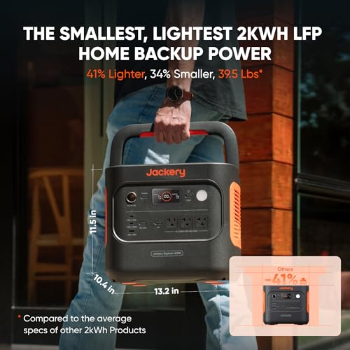 Jackery Explorer 2000 v2 Portable Power Station with 16ft DC Extension Cable, 2042Wh LiFePO4 Battery, 2200W Solar Generator, USB-C PD 100W Fast Charging for Camping, Home Use(Solar Panel Optional) - style: Explorer 2000 v2+DC Extension Cable