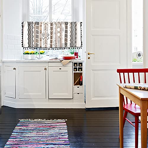 RYNGHIPY Boho Window Valance Cotton Linen Curtain Tiers Farmhouse Window Curtain Topper for Kitchen Living Room Bedroom 55 x 36 Inches Length - color: Cream Black, size: 55"W x 36"L (Pack of 1)
