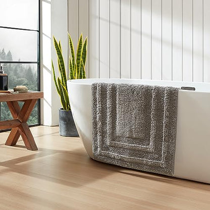Eddie Bauer - Bathroom Rug, 100% Soft Plush Tufted Cotton Bath Rug, Highly Absorbent, Quick-Dry, and Skid-Resistant Backing (Logan Chrome Grey, 24" x 40") - color: Chrome Grey, style: 24" x 40"
