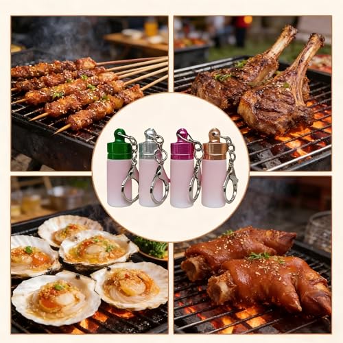 4-Pack Pink Gradient Mini Glass Spice Jars, Leak-proof Keychain Design, Travel-Friendly Portable Storage Containers