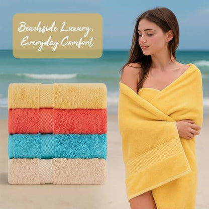 BolBom Towels 4 Pack Medium Bath Towel Set, 27“X54” Inches, 500 GSM 100% Ring Spun Cotton, Lightweight and Highly Absorbent Quick Drying Premium Towels for Hotel, Spa,Bath and Bathroom - color: Turquoise, Brick, Camel, Gold