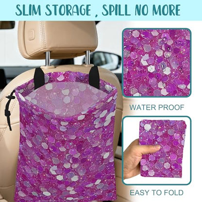 Car Garbage Bag Pink and Purple Hexagonal Hanging Canvas Car Trash Bag Drawstring Car Back Seat Organizer for Car Back Front Seat Console with Adjustable Buckle - color: Pink and Purple Hexagonal