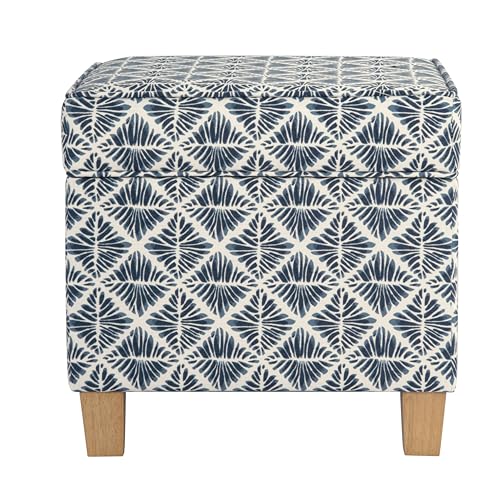 HomePop 18" Classic Square Storage Ottoman - Blue Geometric Pattern - color: Blue Geometric Pattern