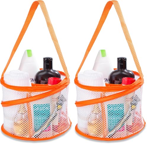 Handy Laundry Foldable Shower Caddy - Collapsible, Portable, Drainage Hole, Carry Handle, Large Compartments, Great Organizer for Camp, Travel, Gym, and Dorm (Orange) (Pack of 2) - color: Orange, size: Small (Pack of 2)