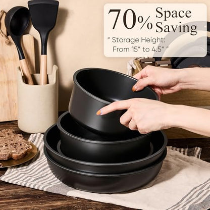 CAROTE 33pcs Pots and Pans Non Stick, Cookware Sets Detachable Handle, Induction Kitchen Pots and Pans,NonStick Cooking Set, Oven/Dishwasher/Fridge Safe, Space Saving, Mothers Day Gifts - color: Black, size: 33 Piece