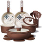 CAROTE 19Pcs Ceramic Cookware Set, Pots and Pans Set Non stick, Non Toxic Cookware Detachable Handle, Kitchen Cooking Set - Induction Cookware, Dishwasher/Oven Safe, PFAS Free, Chocolate - color: Chocolate, size: 19 Piece