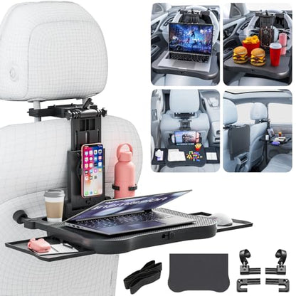 Large Foldable Backseat Tray Table, Car Laptop Desk with Cup Holder, Back Headrest Passenger Food Tray, Phone Tablet Holder, Multifunctional Travel Desk, Car Essentials for Kids & Long Road Trips - style: Car Seat Table Tray