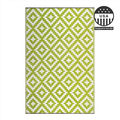 FH Home Outdoor Rug - Waterproof, Fade Resistant, Reversible - Premium Recycled Plastic - Geometric - Large Patio, Deck, Sunroom, Camping, RV - Aztec - Green & White Crease Free - 6 x 9 ft - color: Aztec - Green & White, size: 6' x 9' (Rectangular)