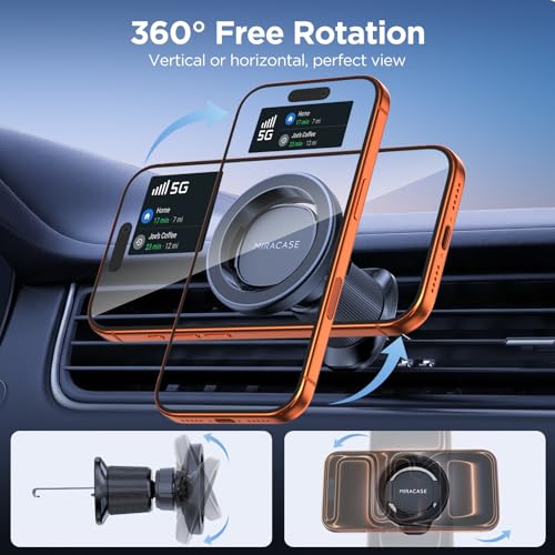 Miracase Car Phone Holder for Magsafe [Strong Magnets] Magnetic Phone Holders for Your Car, 360°Adjustable Air Vent Hands Free Cell Phone Mount Cradle Fit iPhone 17-12 & All Smartphones, Black - color: Dark Black