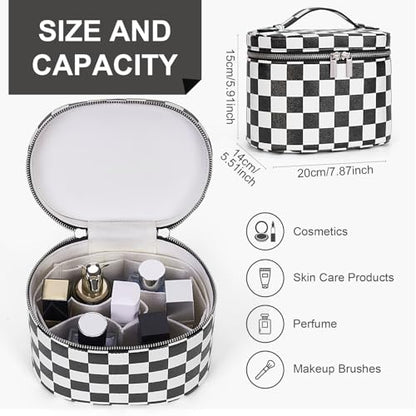 YFGBCX Checkered Makeup Bag Vanity Case with Divider Travel Toiletry Bag Women Cosmetic Bag Makeup Organizer Case - color: Checkered-Black