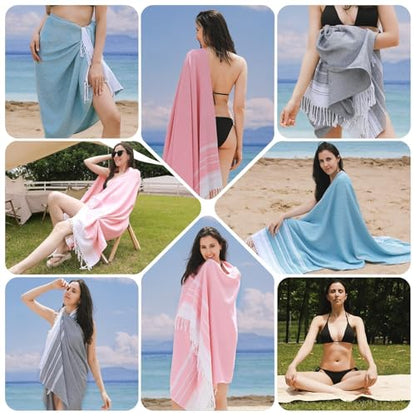 Genovega 6 Oversized Turkish Beach Bath Towel Set Bulk 74"x38" Extra Large Sand Free Quick Dry Swimming Camping Pool Clearance Towels Blanket Essentials Adult Multi Stripes Yellow - color: Multi Yellow Set