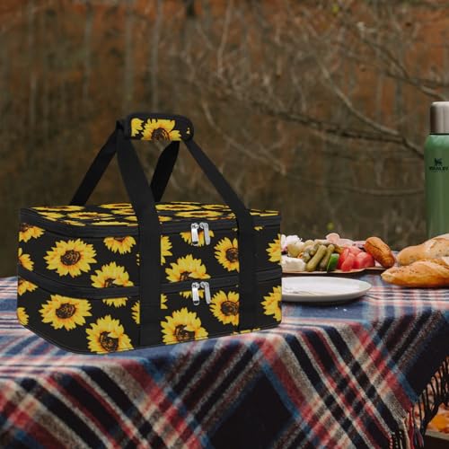esouler Double Insulated Casserole Carrier Bag Hot & Cold Food Carrier Bag Lasagna Holder Lunch Bag for Picnics, Parties, Travel, Fits 9 x 13 Inches Casserole Dish-Sunflower - color: Sunflower, size: 16x10x7.2 in