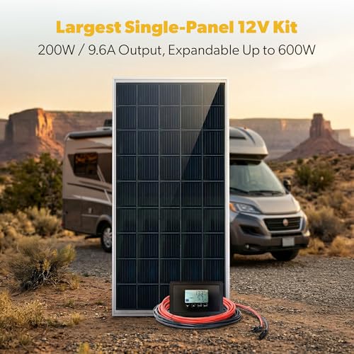 Go Power Overlander Charging Kit 200W - 12V Solar Panel Kit w/ 30-Amp Bluetooth® PWM Controller, Expandable Up to 600W, Includes 2X 25ft Solar Output Cables (Male and Female) for RV & Dry Camping Use