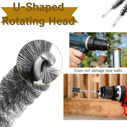 16 Pcs Stainless Steel Bore Brush Set - 5" Extended & 4" Standard Wire Brushes for Drill with 1/4" Hex Shank, Bore Cleaning Brush Set for Rust Removal, Tube, Pipe & Hole Cleaning, 5/16" to 1" Sizes