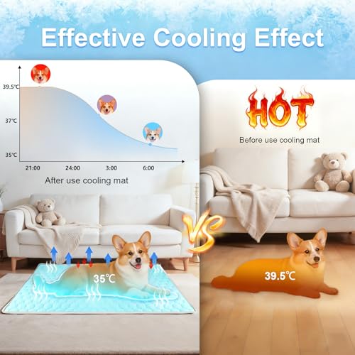 Vivifying Cooling Mat for Dogs, 40 x 30 Inch Waterproof Reversible Pet Cooling Pad with Ice Silk & Soft Velvet, Washable Summer & Winter Pet Blanket for Couch, Bed, Crate, Floor, Car Seat (Blue&Grey) - size: X-Large