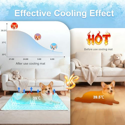 Vivifying Cooling Mat for Dogs, 40 x 30 Inch Waterproof Reversible Pet Cooling Pad with Ice Silk & Soft Velvet, Washable Summer & Winter Pet Blanket for Couch, Bed, Crate, Floor, Car Seat (Blue&Grey) - size: X-Large