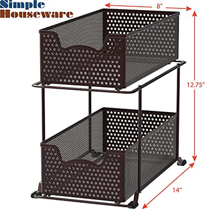 Simple Houseware 2 Tier Sliding Cabinet Basket Organizer Drawer, Bronze - color: Bronze, size: 1-Pack