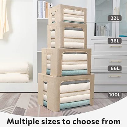 FHSQX 2 Pack Clothes Storage Bins with Metal Frame, Beige, 15.7x11.8x11.7 Inch - color: Beige, size: 15.7x 11.8x 11.7 Inch