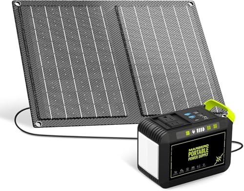 MARBERO 88.8Wh Solar Generator with 21W Solar Panel Included Portable Power Station 80W 110V 120W Max for Camping Outdoor Hiking Fishing Emergency - color: Green Black