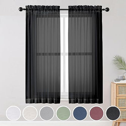 OWENIE Black Sheer Curtains, Sheer Curtains 63 inch Length 2 Panels Set, Rod Pocket Voile Fimly Sheer Drapes for Living Room/Bedroom, 2pcs, Each 42" W x 63" L, Black - color: Black, size: 42"W x 63"L (Pack of 2)