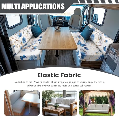 RV Dinette Cushion Covers Blue Butterfly Flowers Stretch Sofa Slipcover Non Slip Camper Furniture Protector Replacement Car Bench Cover - color: Blue Butterfly Flowers