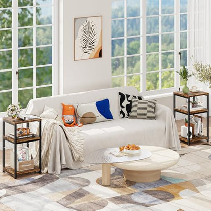 Simple Trending Side Table, End Table Night Stand, 3 Tiers Shelf for Living Room, Rustic Brown - size: 3 Tiers End Table