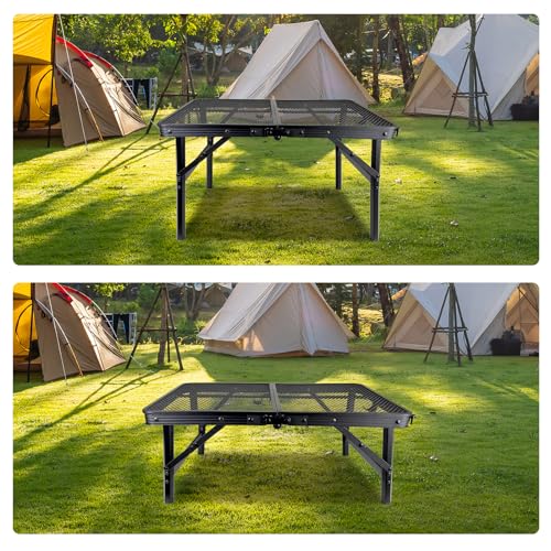BRIAN & DANY Camping Table Folding Grill Table, Small Foldable Table Height Adjustable, Portable Metal Picnic Table for Outdoor, Black, 2x1.3FT - size: 2x1.3FT