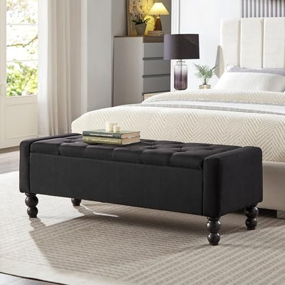 50" W Storage Ottoman Bench with Safety Hinge, Load up to 660 lb Ottoman with Storage, Upholstered Tufted Entryway Bench with Seating for Living Room, Bedroom, Entryway, Black - color: Black